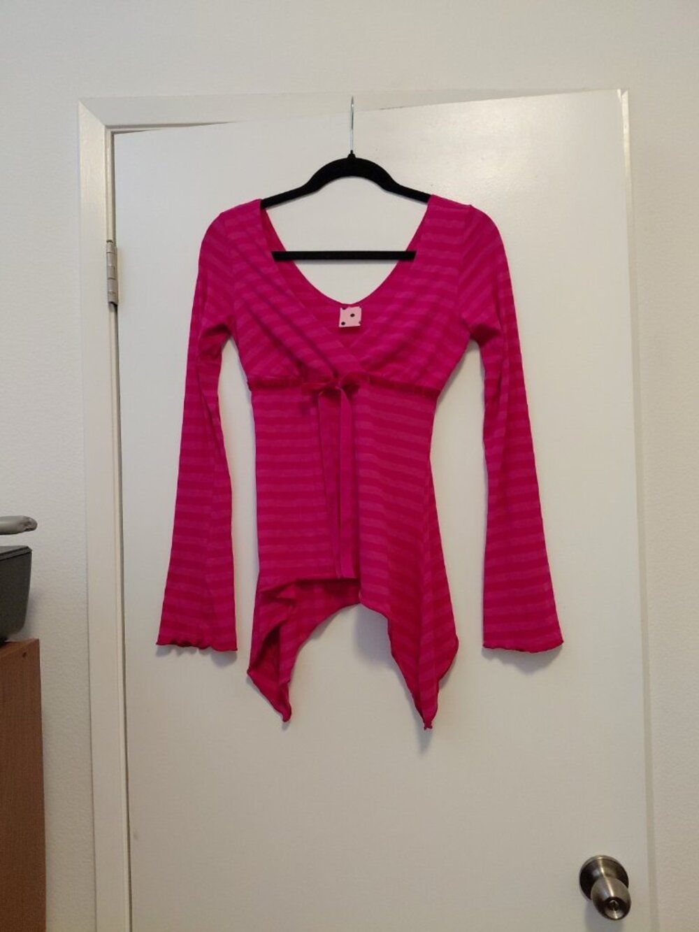 Vintage Hot Pink Striped Blouse Babydoll Fairy Whimsy Goth Long Sleeves XS
